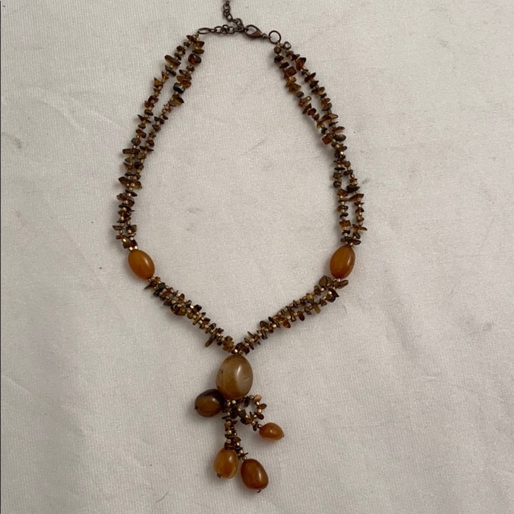 Multicolor Brown Orange Adjustable Beaded Necklace - image 2
